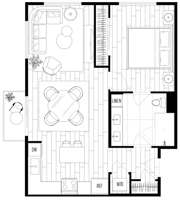 A black and white floor plan of a house with labeled rooms.